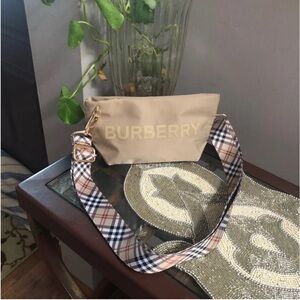 Tan Crossbody Bag with Plaid Strap